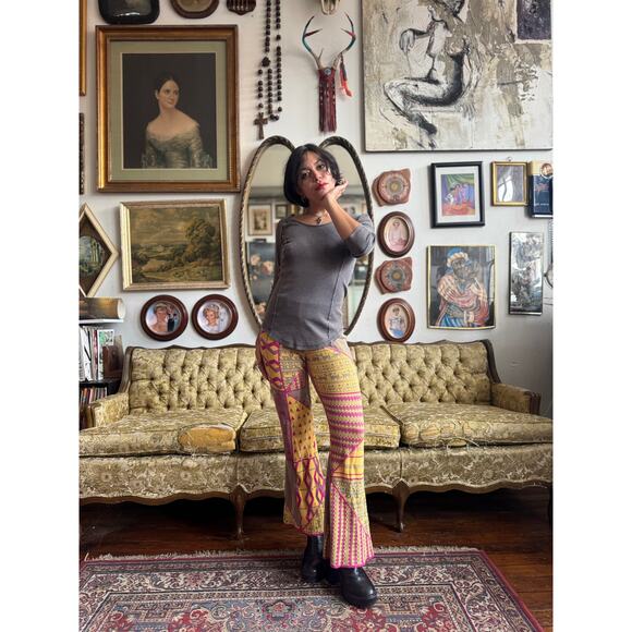 FP Kaleidoscope Sweater Flare Patchwork Legging Pants Ladies Size XS - Picture 1 of 8